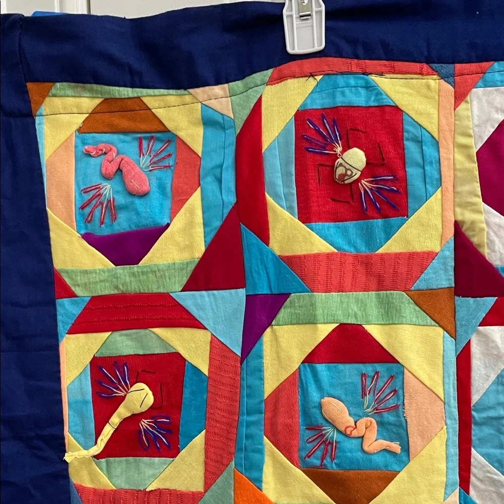 Colorful Patchwork Tapestry with Dragon and Panda Embroidered Design